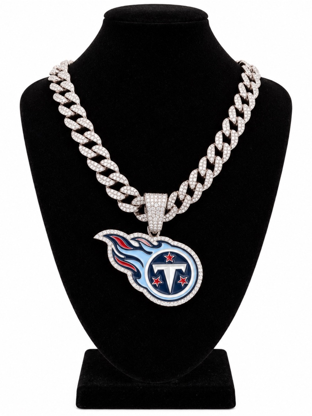 NFL Tennessee Titans Silver Chain Necklace with Blue and Red Logo Pendant
